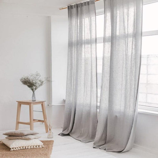 Light Grey Linen Curtain Panel  with different tabs- UALinen