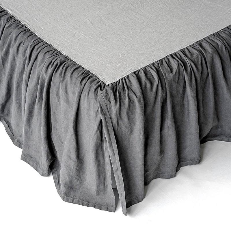 Linen Bed Skirt with Gathered Ruffles and Unsplit Corners - UALinen