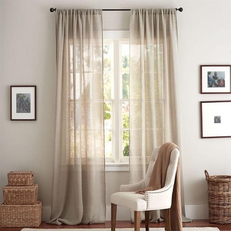 Natural Color Curtains-Sheer Curtains-Linen Drapery Panels - W53"xH60" / Top ties - UALinen