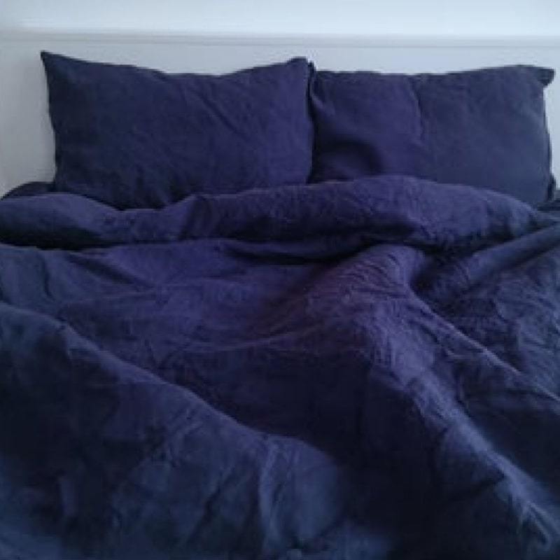 Dark Blue Linen Bedding Set 