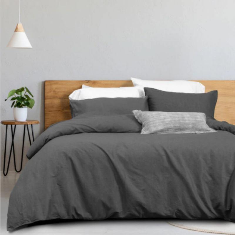 Dark Grey Linen Bedding Set