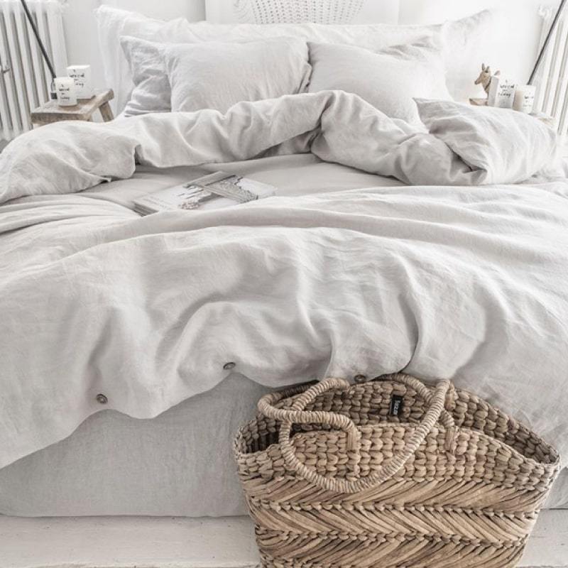 Light Grey Linen Bedding Set 