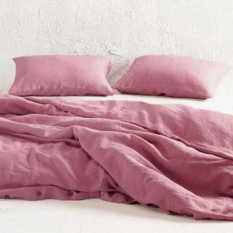 Pinky Violet Linen Bedding Set - Bed Linen - 3pcs and 4pcs - Flat bed sheet / Single (Twin) / 3pcs with buttons - UALinen