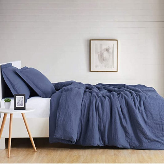 Blue Linen Bedding Set 