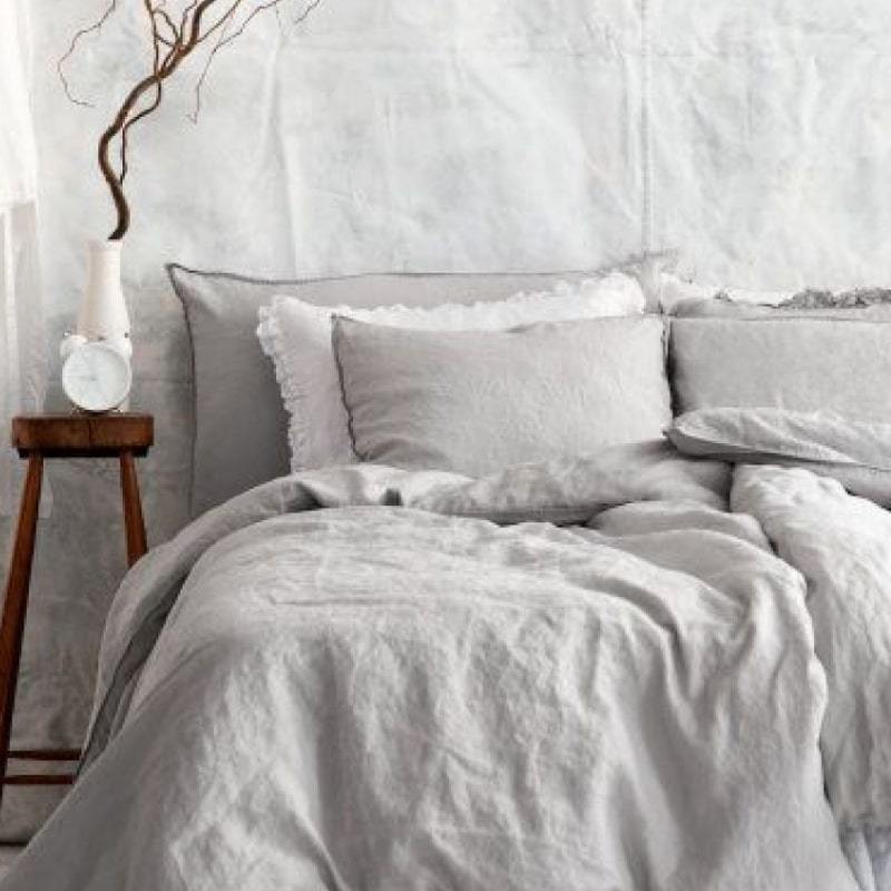 Light Grey Linen Bedding Set 
